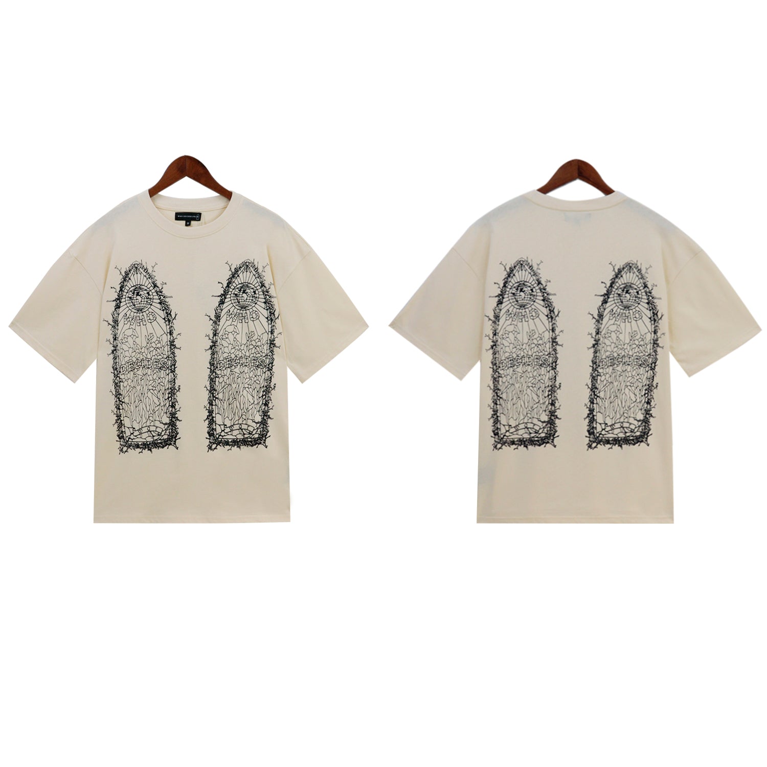 White Thorned Abstract Cotton Jersey T-Shirt