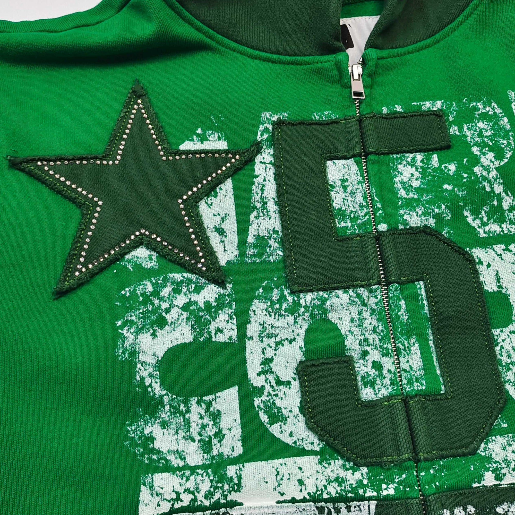 Sp5der Triple 5 Stitch Zip Up Hoodie Green