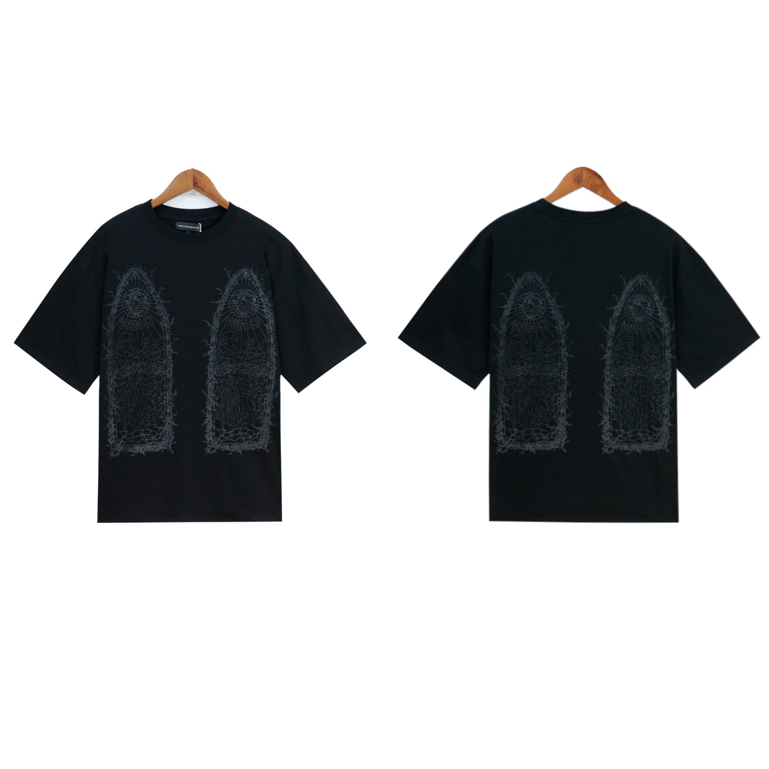 Black Thorned Abstract Cotton Jersey T-Shirt