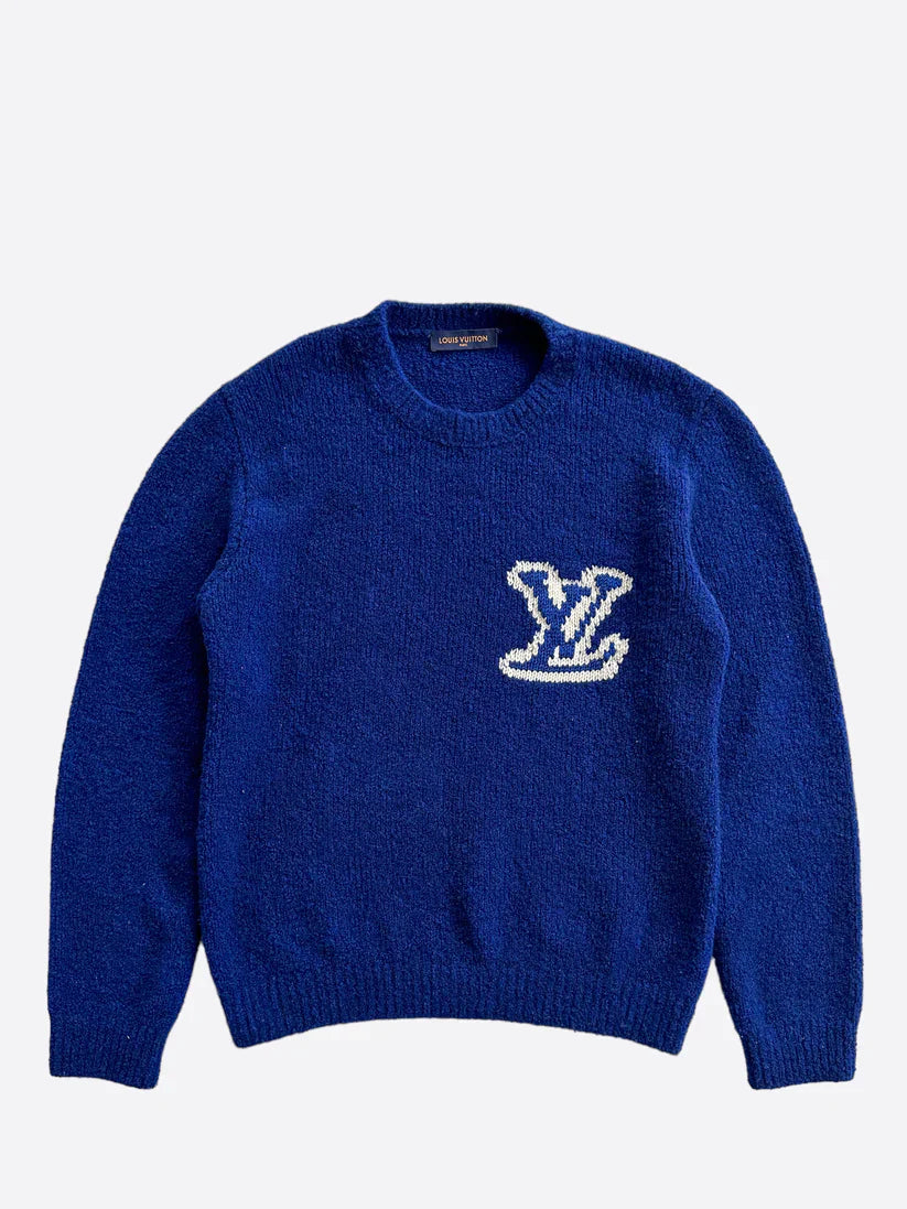 LV Blue & White Intarsia Logo Sweater