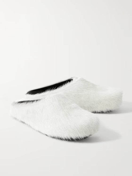 White Fussbett calf-hair slippers