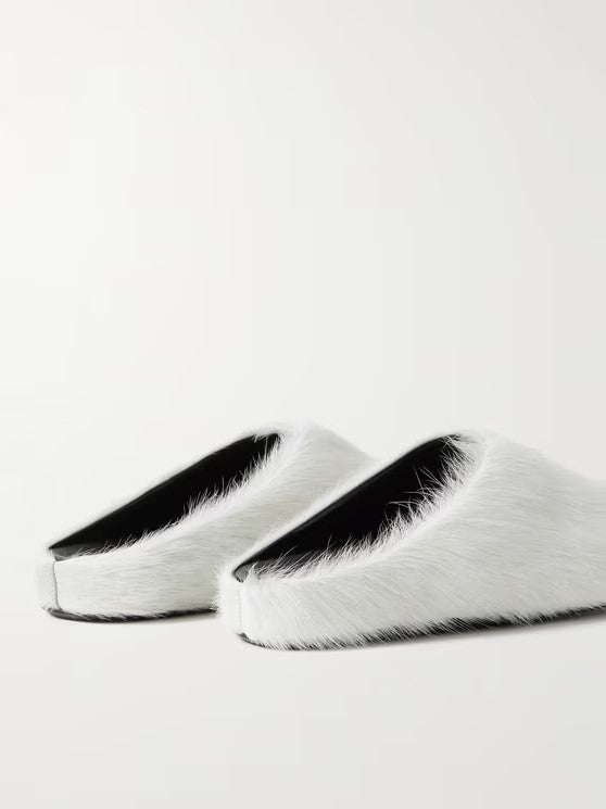 White Fussbett calf-hair slippers