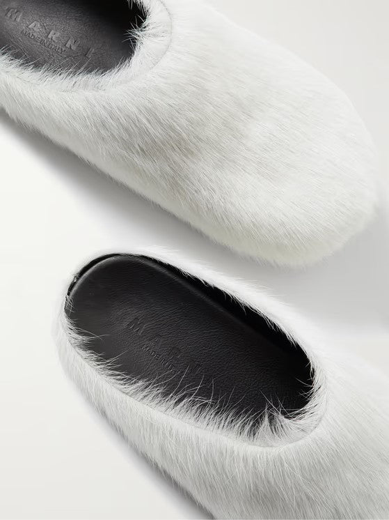 White Fussbett calf-hair slippers