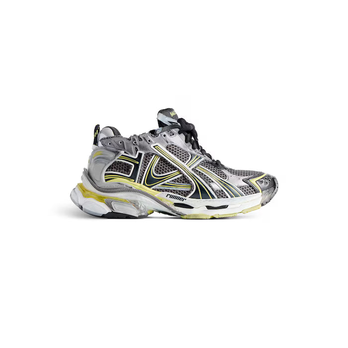 Men's Runner Sneaker in Grey/yellow/white