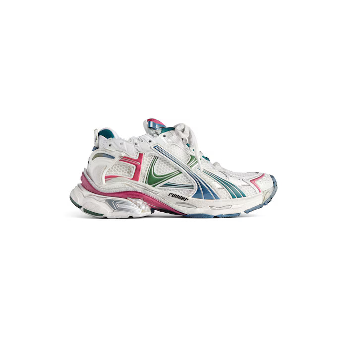 Men's Runner Sneaker in White/dark Green/blue/pink