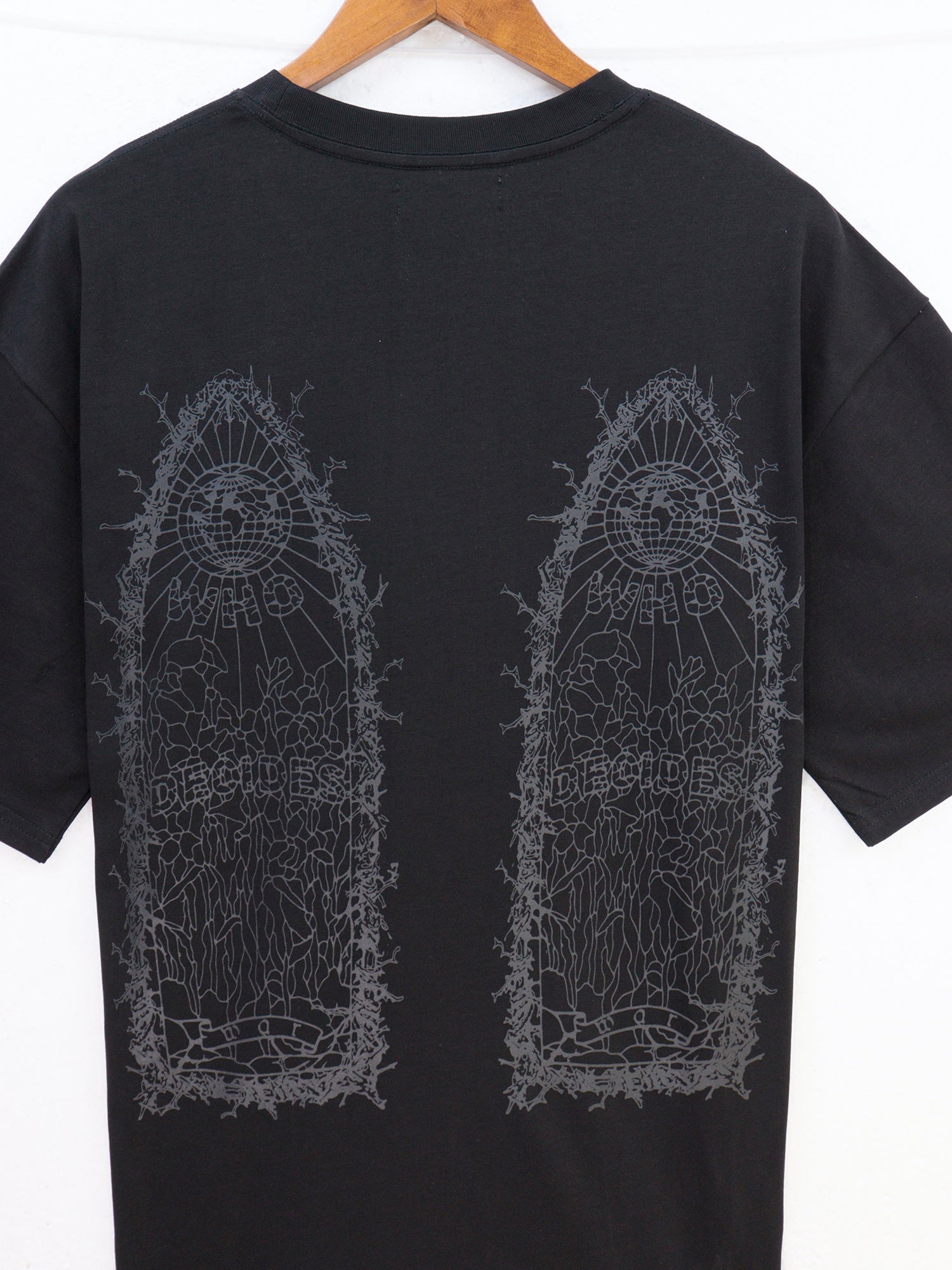 Black Thorned Abstract Cotton Jersey T-Shirt