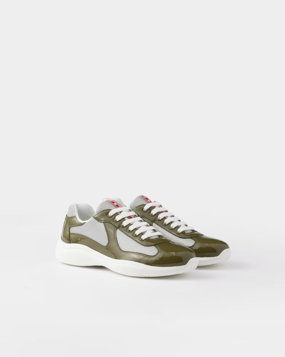 Loden Green/Silver Patent leather and technical fabric Prada America's Cup sneakers