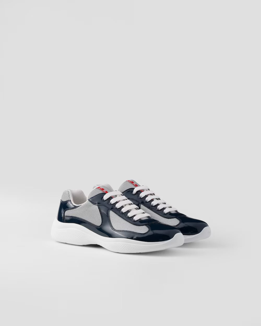 Navy Blue/Silver Patent leather and technical fabric Prada America's Cup sneakers