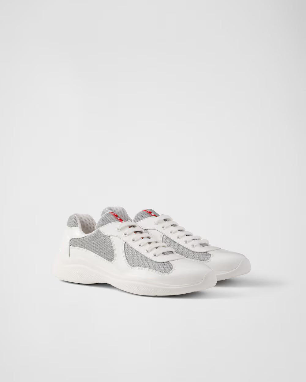 Pearl / Silver Patent leather and technical fabric Prada America's Cup sneakers