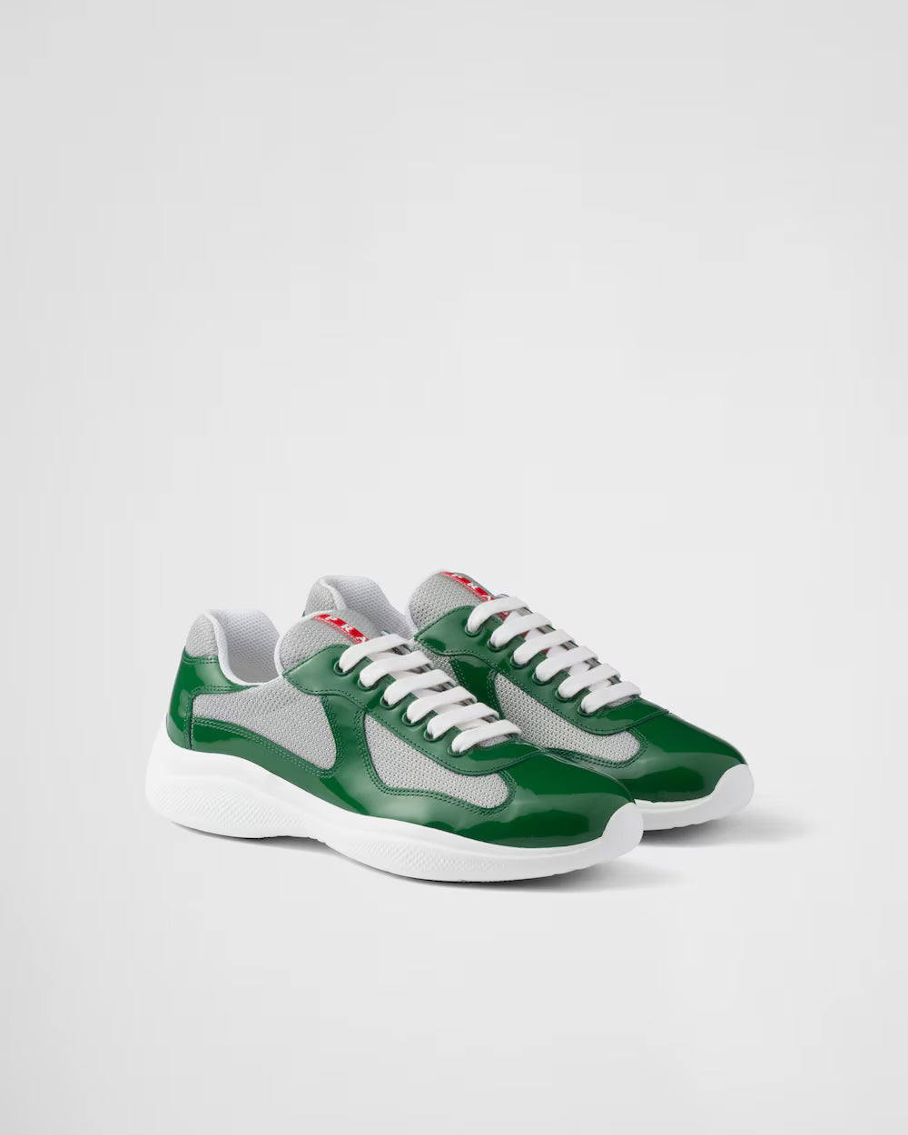 Green / Silver Patent leather and technical fabric Prada America's Cup sneakers