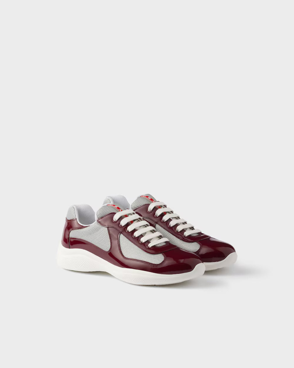 Burgundy-Silver Patent leather and technical fabric Prada America's Cup sneakers