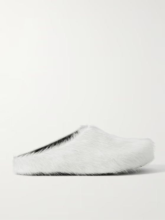 White Fussbett calf-hair slippers