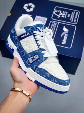 White and Blue Denim Trainer Sneaker