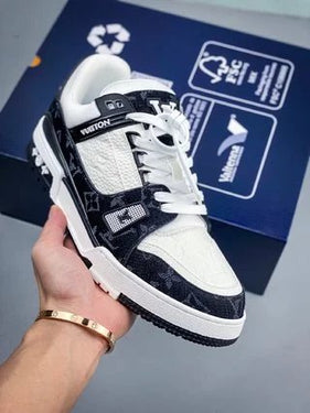 White and Black Denim Trainer Sneaker