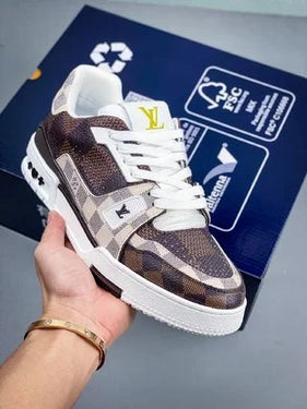 3D White Brown Trainer Sneakers