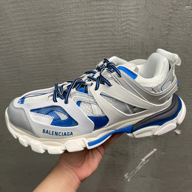 White and blue patent leather Track 3.0